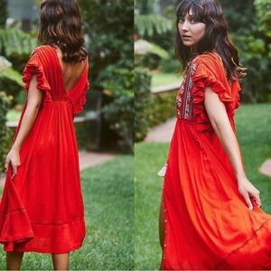 Free People Will Wait For You Midi Dress in Red